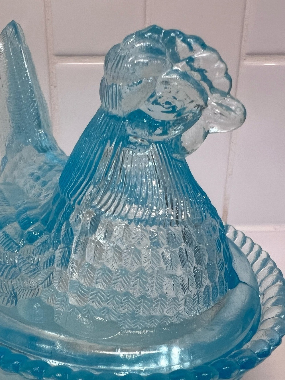 Vintage Westmoreland Hen On Nest Covered Glass Dish Cornflower Light Blue - Picture 6 of 12